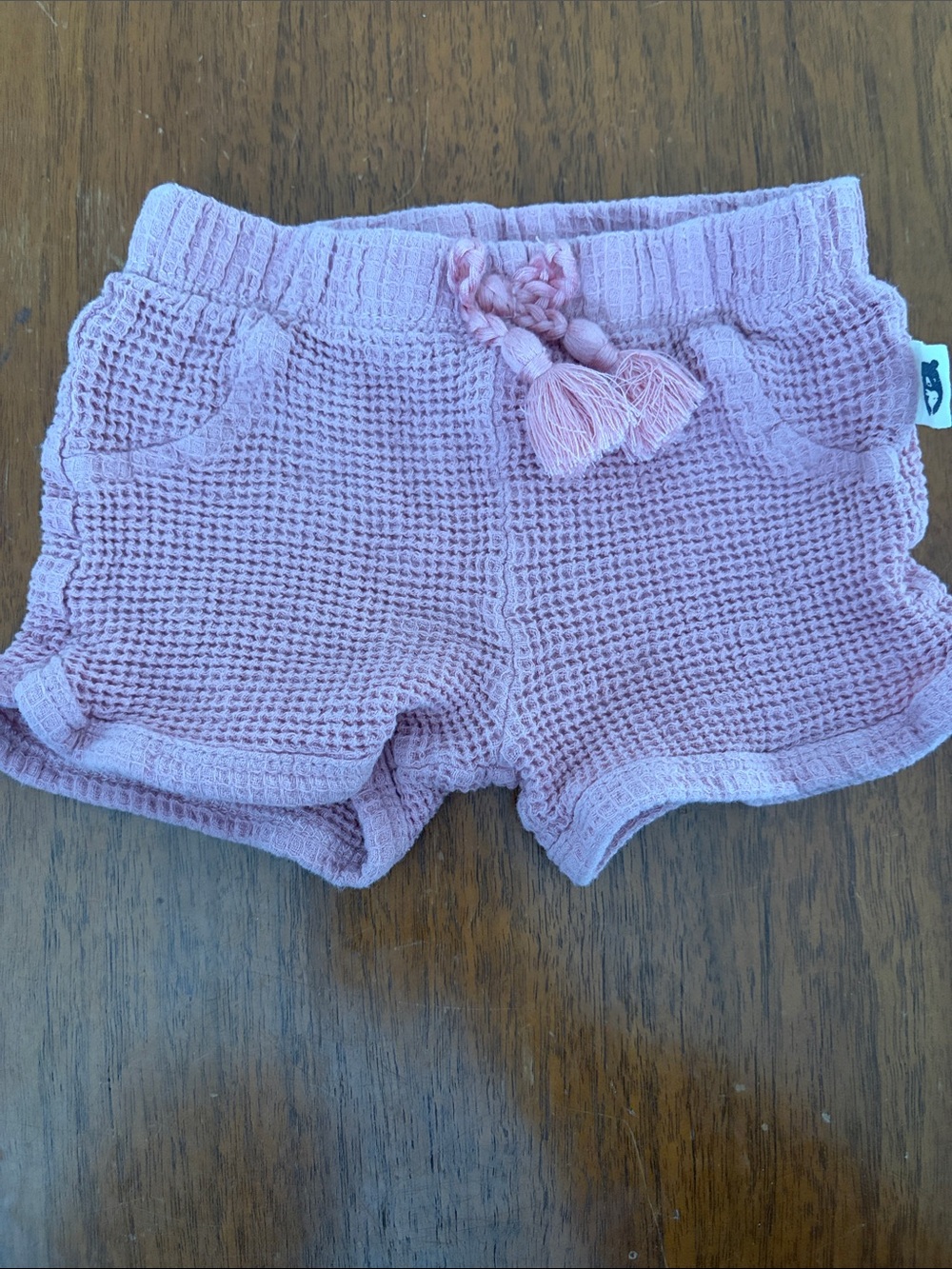 🍊5/$25 Rabbit + Bear Organic Waffle-Knit Tassel Shorts in Dusty Pink size 18m